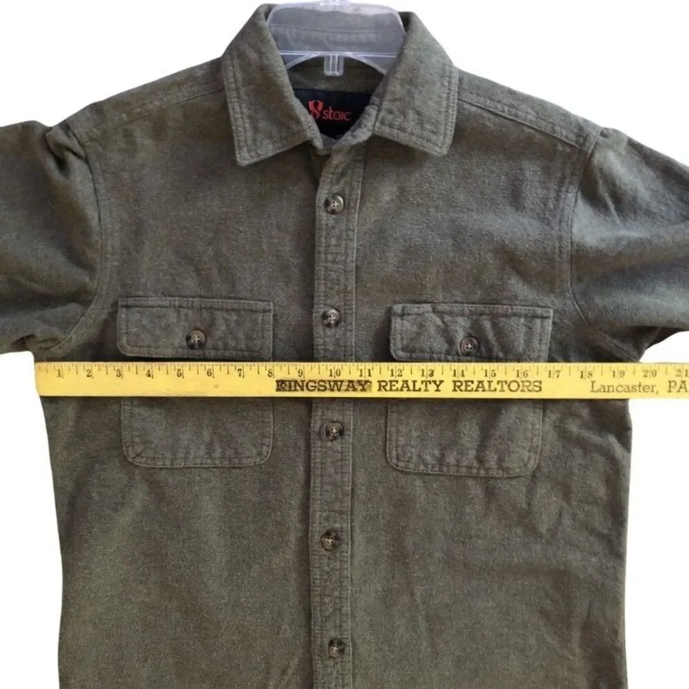 Stoic Hemlock Chamois Shirt Mens Size S Olive Heavy Flannel Outdoor Shacket